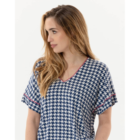 Houndstooth print 7/8° pyjamas in viscose elastane ROSIE 702 indigo | Lingerie le Chat