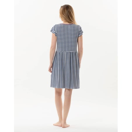 Houndstooth print dress in viscose elastane ROSIE 740 indigo | Lingerie le Chat