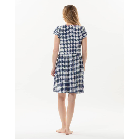 Robe imprimée pied de poule en viscose élasthanne ROSIE 740 indigo  | Lingerie le Chat