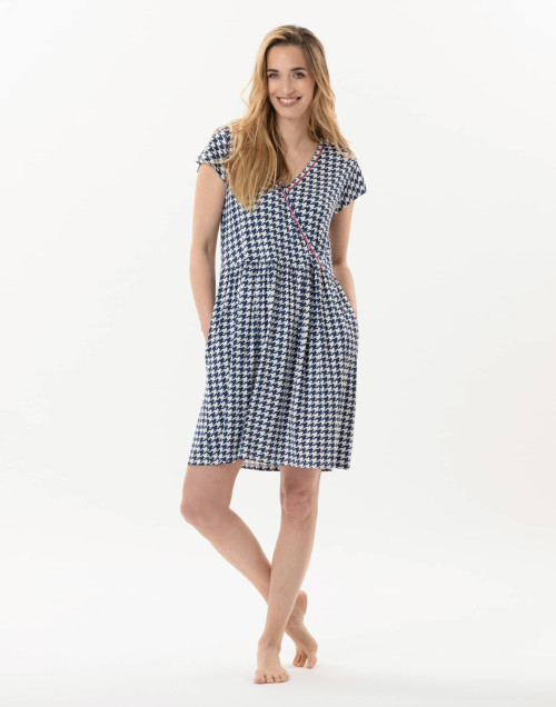 Robe imprimée pied de poule en viscose élasthanne ROSIE 740 indigo