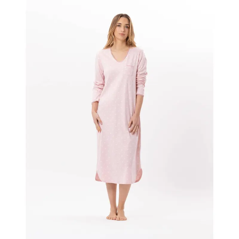 Long cotton nightdress CHAMADE 811 Blush | Lingerie le Chat