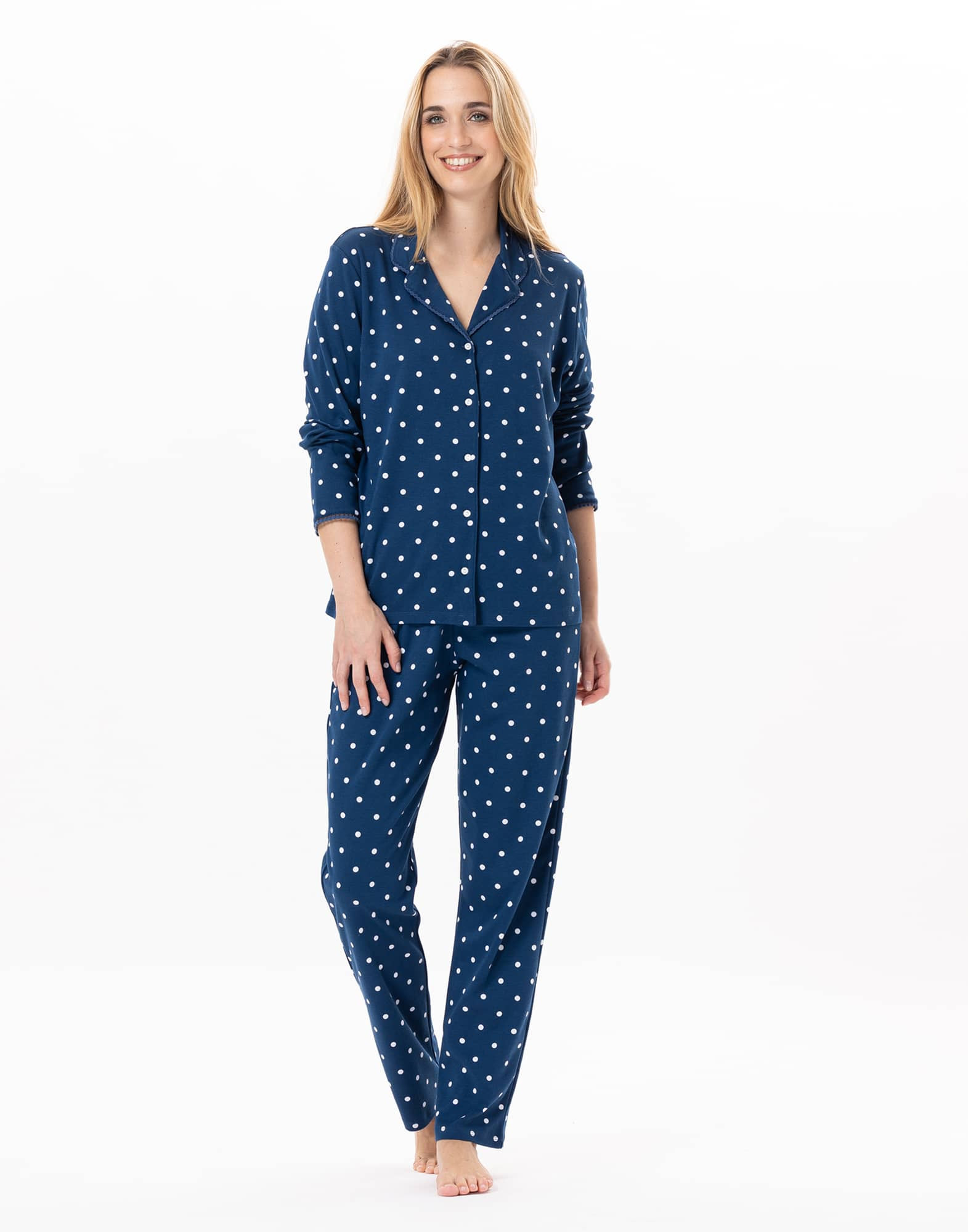 Cotton button-down pyjamas CHAMADE 806 Prussian Blue | Lingerie le Chat