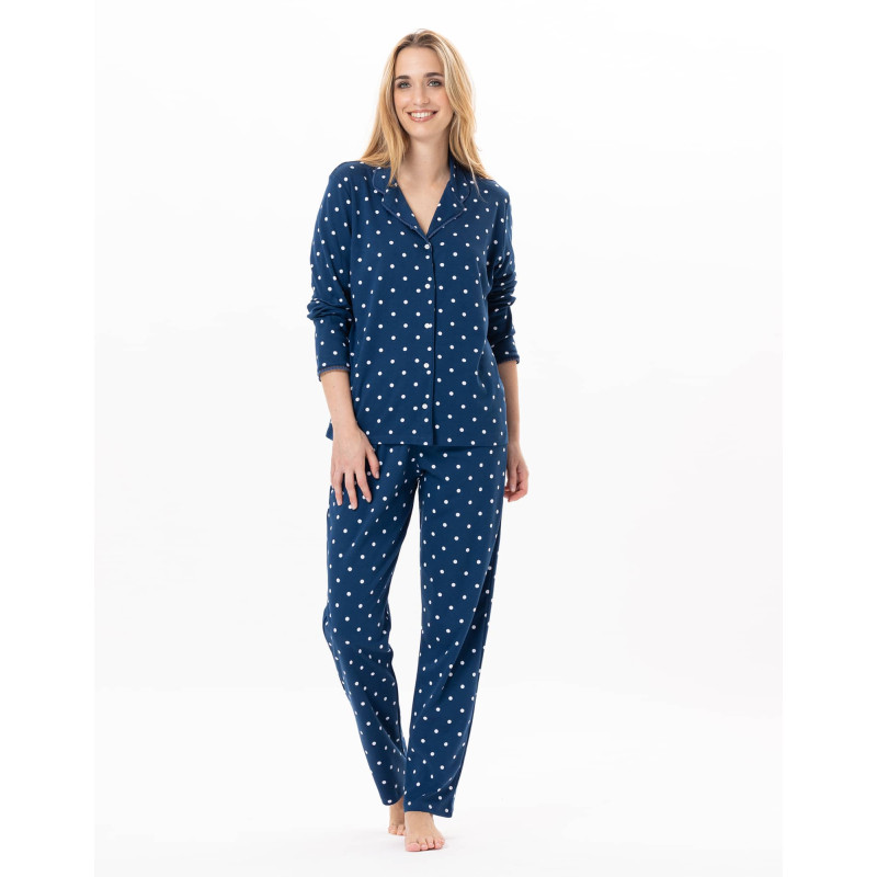 Cotton button-down pyjamas CHAMADE 806 Prussian Blue | Lingerie le Chat