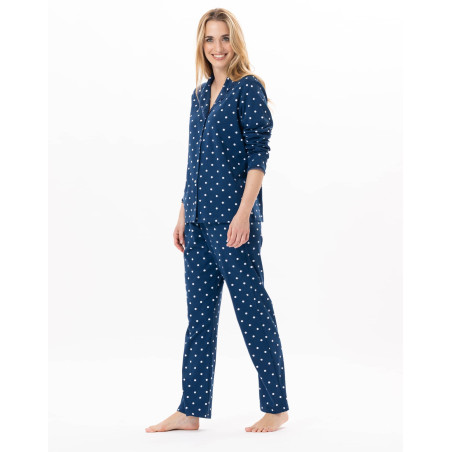 Cotton button-down pyjamas CHAMADE 806 Prussian Blue | Lingerie le Chat