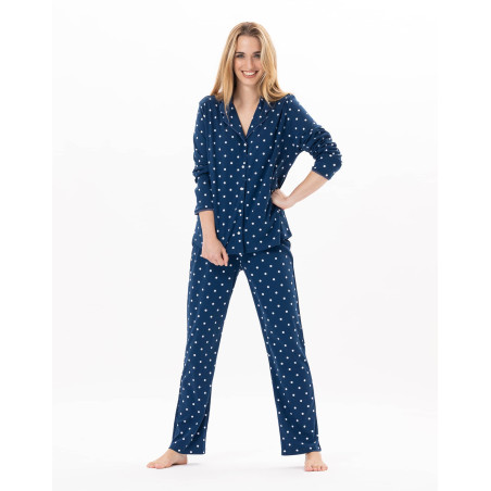 Cotton button-down pyjamas CHAMADE 806 Prussian Blue | Lingerie le Chat