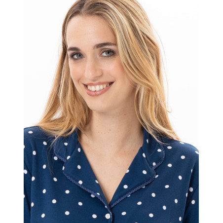 Cotton button-down pyjamas CHAMADE 806 Prussian Blue | Lingerie le Chat