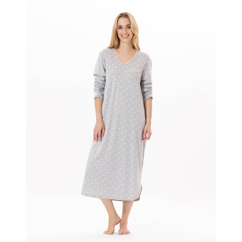 Long cotton nightdress CHAMADE 811 Grey | Lingerie le Chat