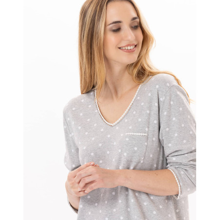 Chemise de nuit longue en coton  CHAMADE 811 Gris Chine | Lingerie le Chat