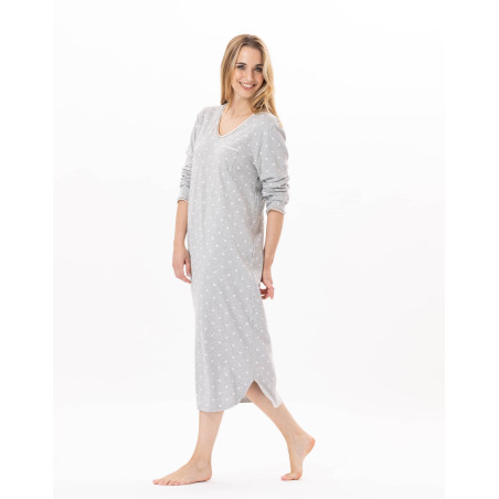 Long cotton nightdress CHAMADE 811 Grey | Lingerie le Chat