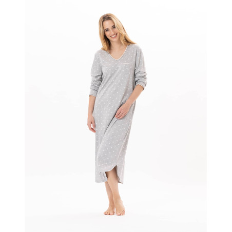 Long cotton nightdress CHAMADE 811 Grey | Lingerie le Chat