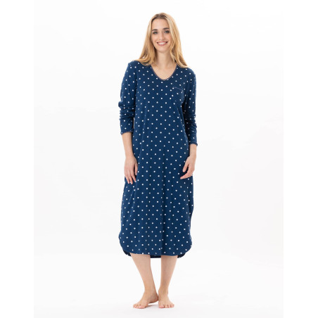 Long cotton nightdress CHAMADE 811 Prussian Blue | Lingerie le Chat