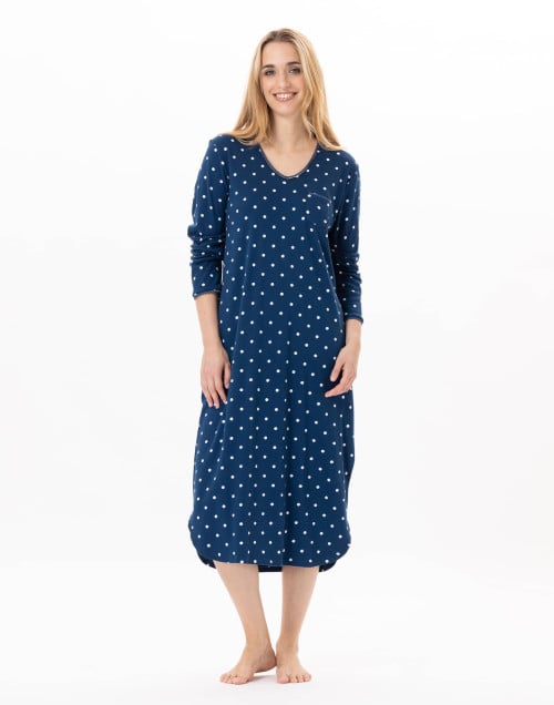 Long cotton nightdress CHAMADE 811 Prussian Blue