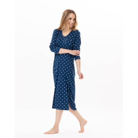 Long cotton nightdress CHAMADE 811 Prussian Blue | Lingerie le Chat