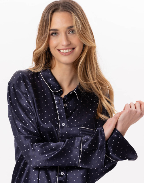 Viscose button-down shirt MOON 805 Navy Blue