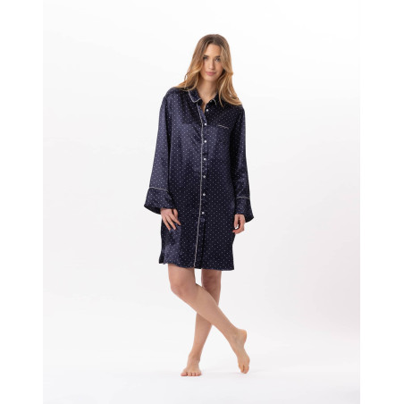 Viscose button-down shirt MOON 805 Navy Blue | Lingerie le Chat