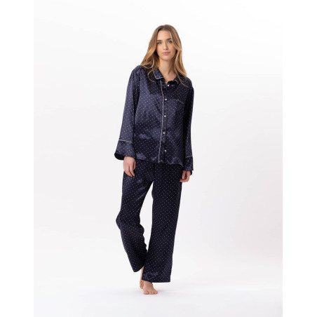 Pyjama boutonné en viscose MOON 806 Marine | Lingerie le Chat