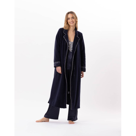 Fleece bathrobe MOON 860 Navy Blue | Lingerie le Chat