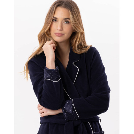 Fleece bathrobe MOON 860 Navy Blue | Lingerie le Chat