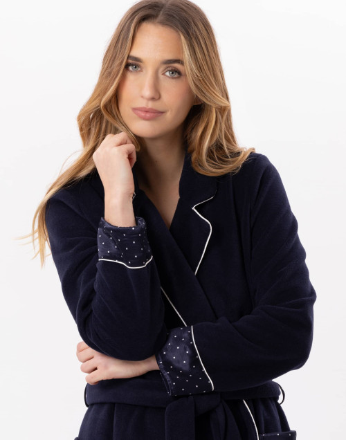 Fleece bathrobe MOON 860 Navy Blue