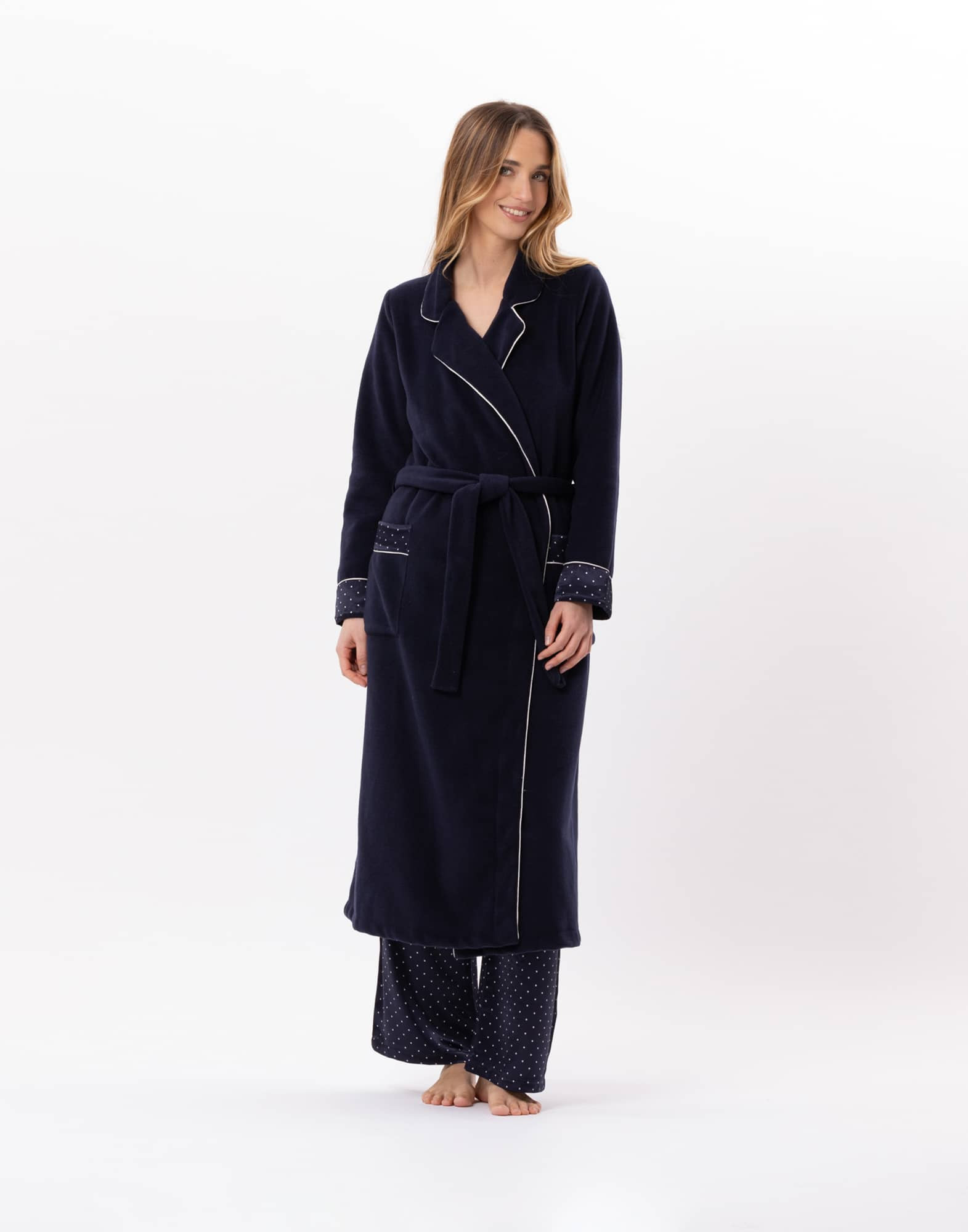 Fleece bathrobe MOON 860 Navy Blue | Lingerie le Chat