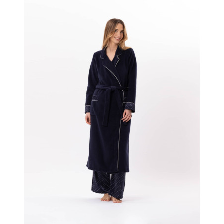 Fleece bathrobe MOON 860 Navy Blue | Lingerie le Chat