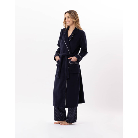 Fleece bathrobe MOON 860 Navy Blue | Lingerie le Chat