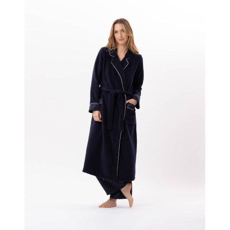 Fleece bathrobe MOON 860 Navy Blue | Lingerie le Chat