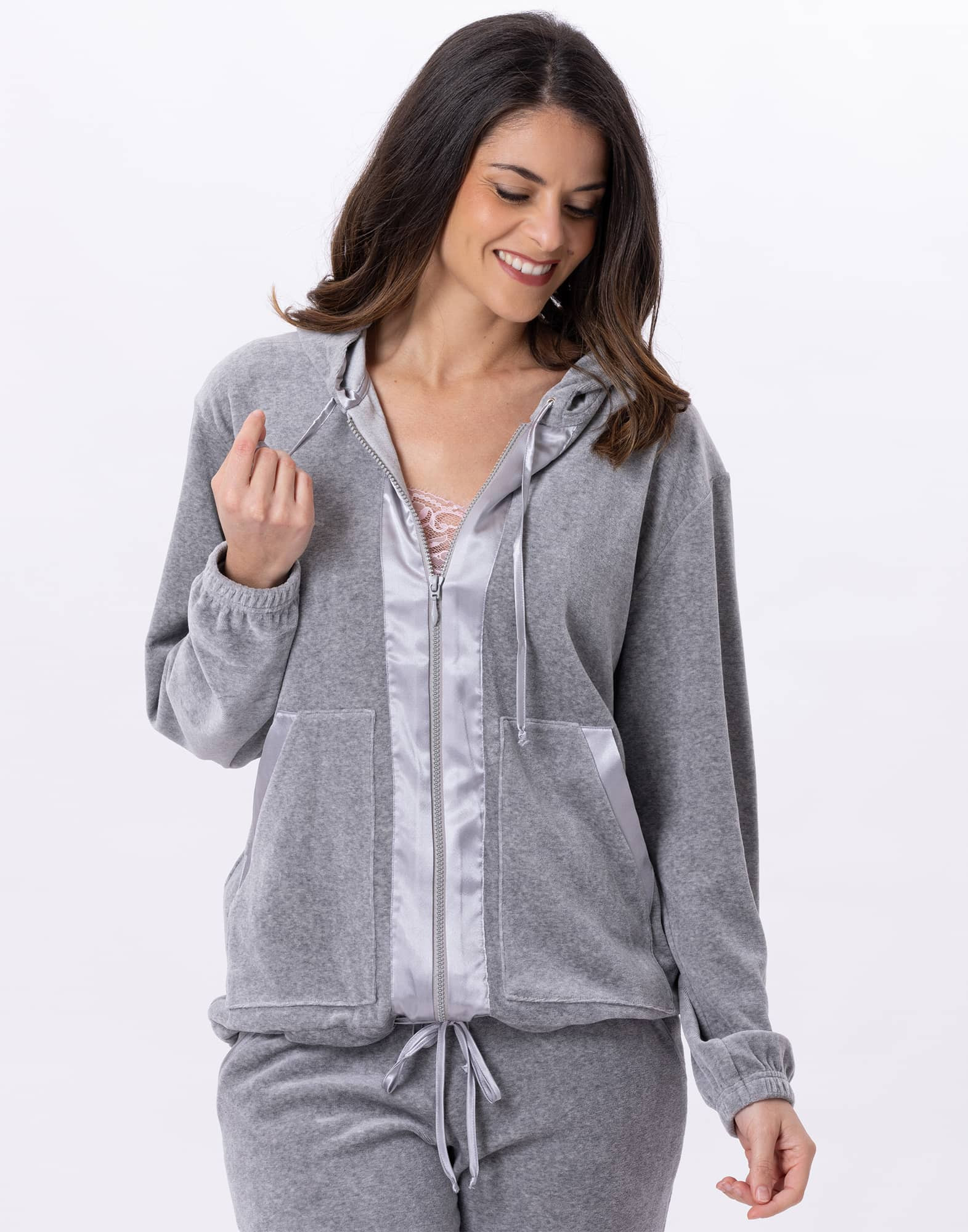 Velvet zip jacket VELVET 870 Grey | Lingerie le Chat