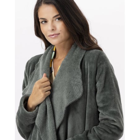 Plush flannel jacket ESSENTIEL 873 Moss Green | Lingerie le Chat