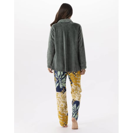 Plush flannel jacket ESSENTIEL 873 Moss Green | Lingerie le Chat