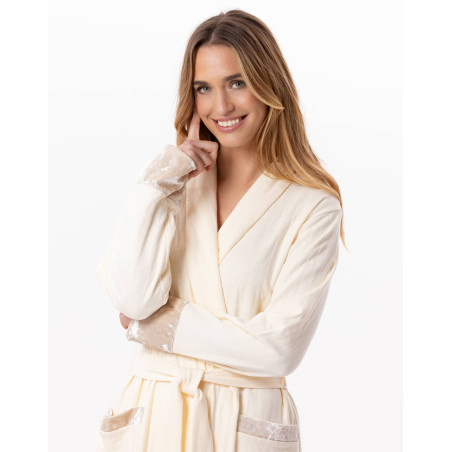 Quilted cotton bathrobe PILLOW 860 Ecru | Lingerie le Chat