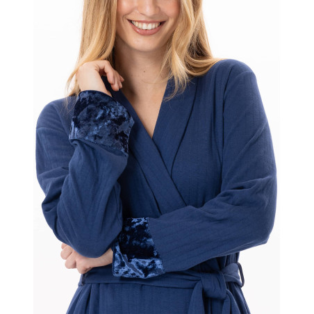 Quilted cotton bathrobe PILLOW 860 Prussian Blue | Lingerie le Chat