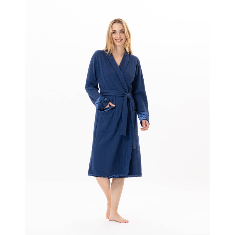 Quilted cotton bathrobe PILLOW 860 Prussian Blue | Lingerie le Chat