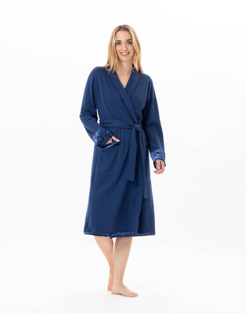 Quilted cotton bathrobe PILLOW 860 Prussian Blue | Lingerie le Chat