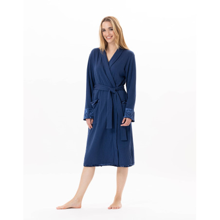 Quilted cotton bathrobe PILLOW 860 Prussian Blue | Lingerie le Chat