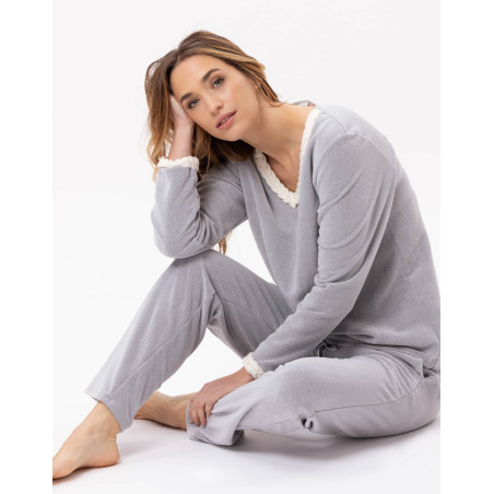 Pyjama en micropolaire DOUCE 802 Gris Chine | Lingerie le Chat