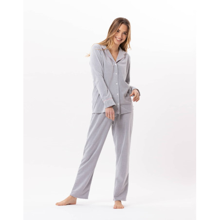 Pyjama boutonné en micropolaire DOUCE 806 Gris Chine | Lingerie le Chat