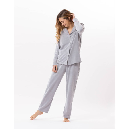 Pyjama boutonné en micropolaire DOUCE 806 Gris Chine | Lingerie le Chat