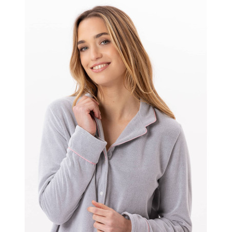 Micropolar button-down pyjamas DOUCE 806 Grey  | Lingerie le Chat