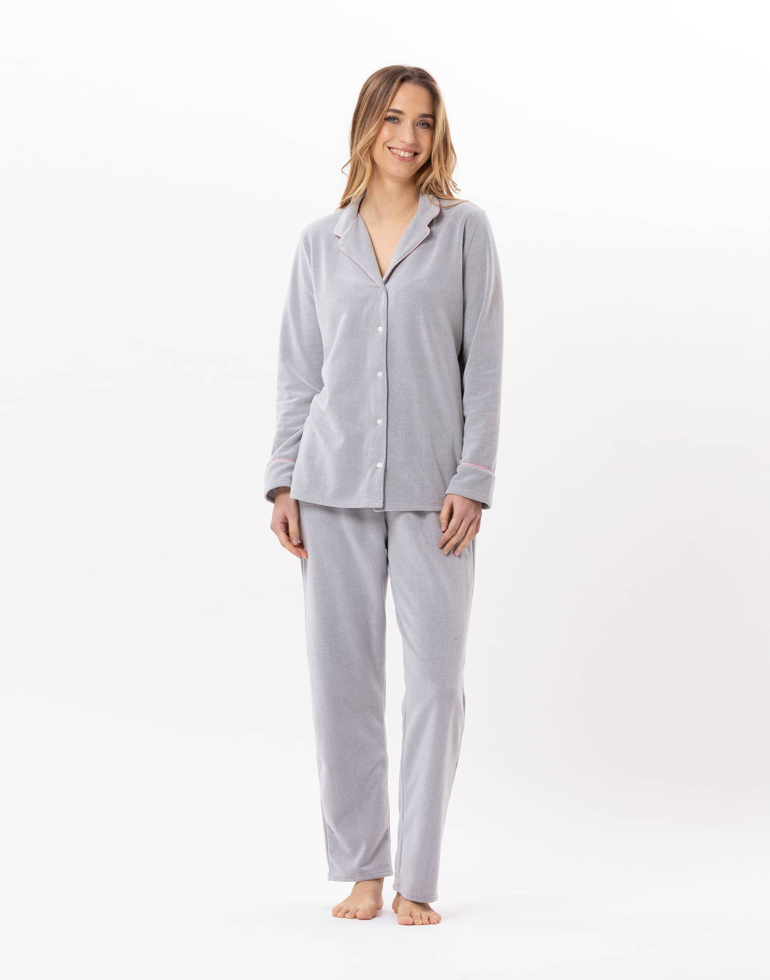 Micropolar button-down pyjamas DOUCE 806 Grey  | Lingerie le Chat