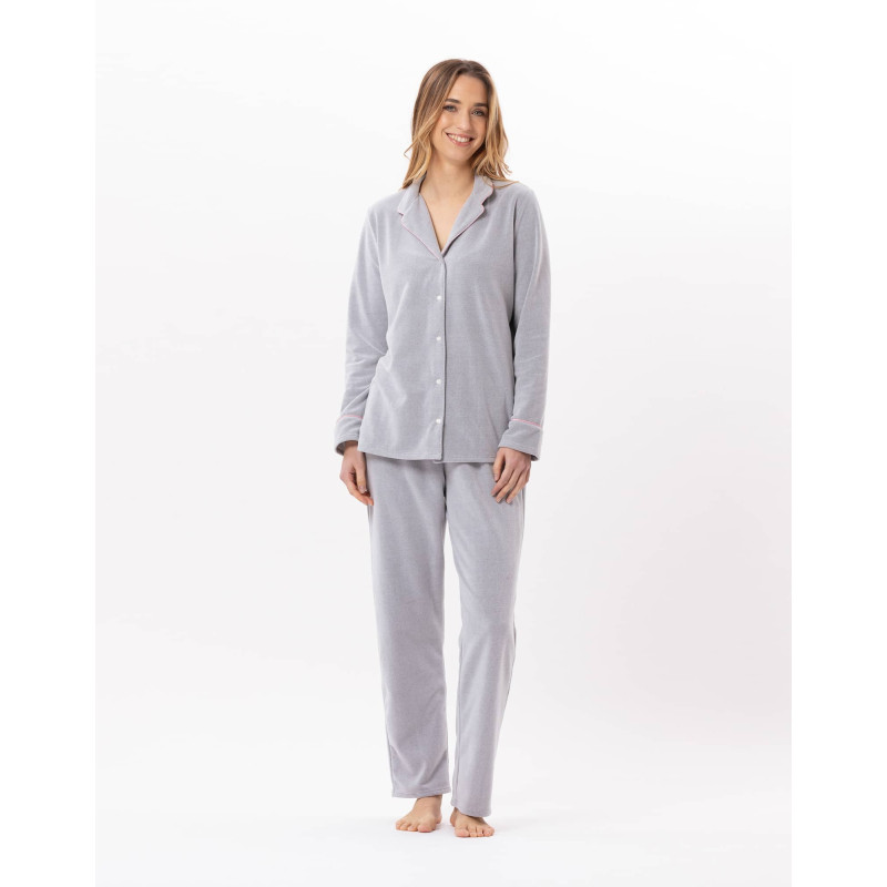 Pyjama boutonné en micropolaire DOUCE 806 Gris Chine | Lingerie le Chat