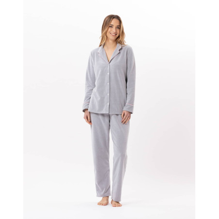 Pyjama boutonné en micropolaire DOUCE 806 Gris Chine | Lingerie le Chat