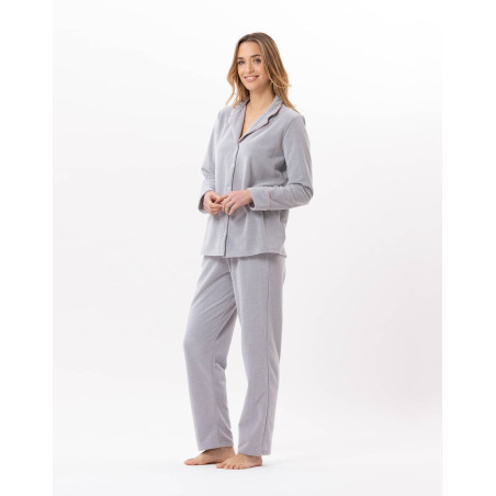 Pyjama boutonné en micropolaire DOUCE 806 Gris Chine | Lingerie le Chat