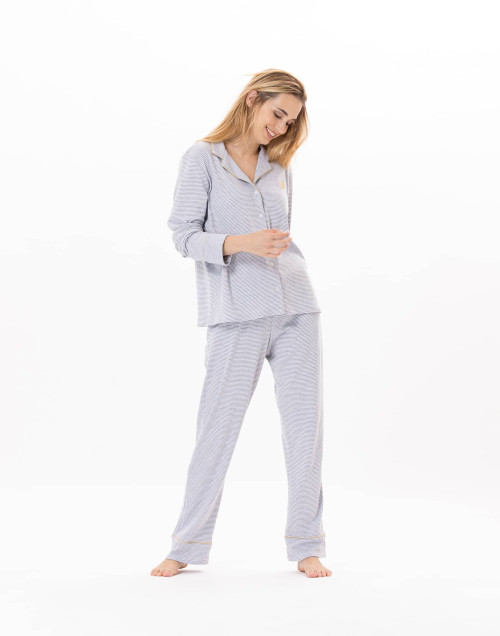 Cotton button-down pyjamas GARANCE 806 Grey / White