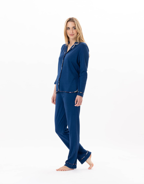 Cotton button-down pyjamas GLORIA 806 Prussian Blue