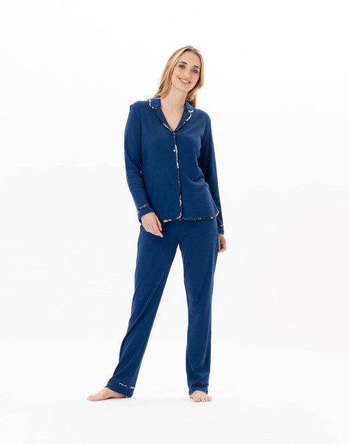 Cotton button-down pyjamas GLORIA 806 Prussian Blue