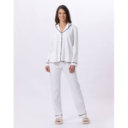 Pyjama boutonné en coton GLORIA 806 Ecru | Lingerie le Chat