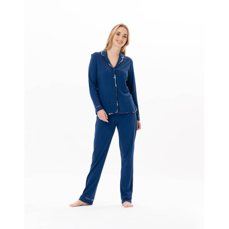 Cotton button-down pyjamas GLORIA 806 Prussian Blue | Lingerie le Chat