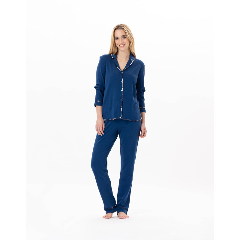 Cotton button-down pyjamas GLORIA 806 Prussian Blue | Lingerie le Chat