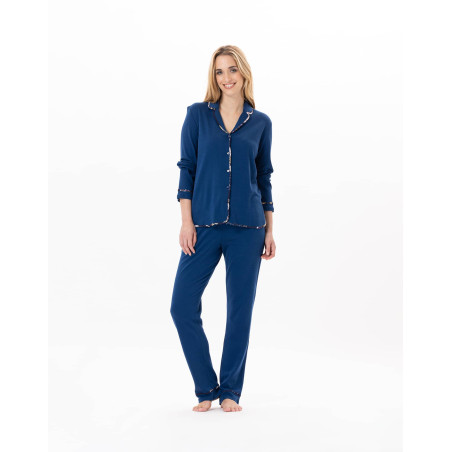 Cotton button-down pyjamas GLORIA 806 Prussian Blue | Lingerie le Chat